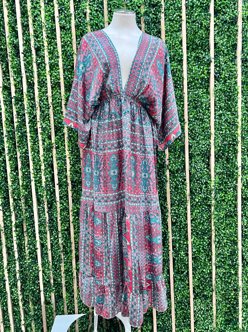 Boho Kimono Sleeve Maxi