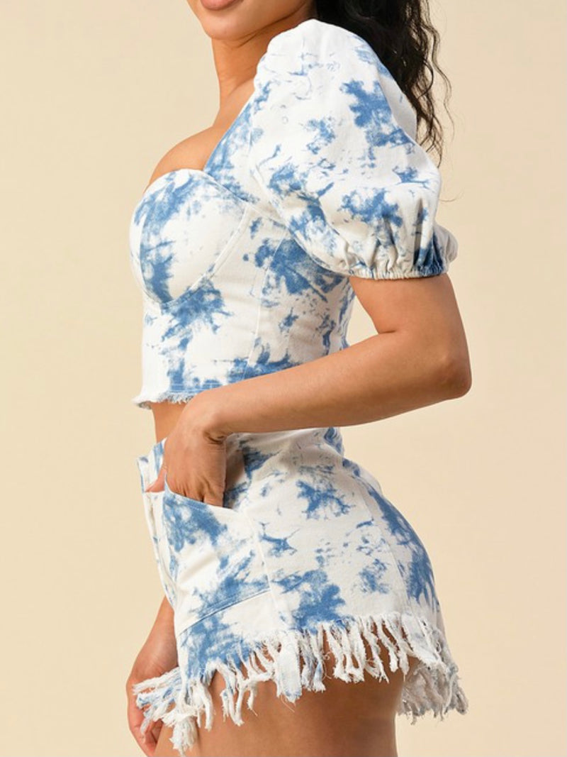 Blue Bleached Bustier Set