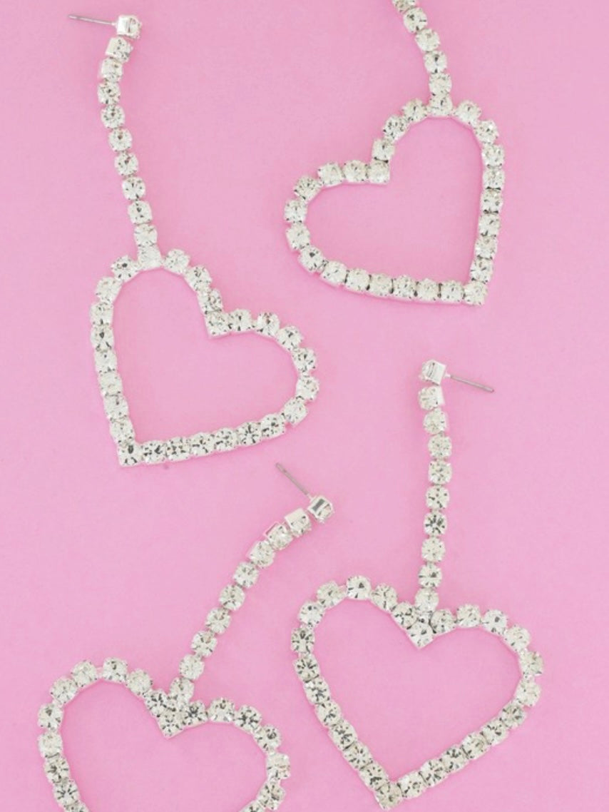 Long Open Heart Rhinestone Earrings