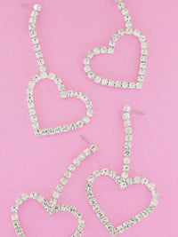 Long Open Heart Rhinestone Earrings