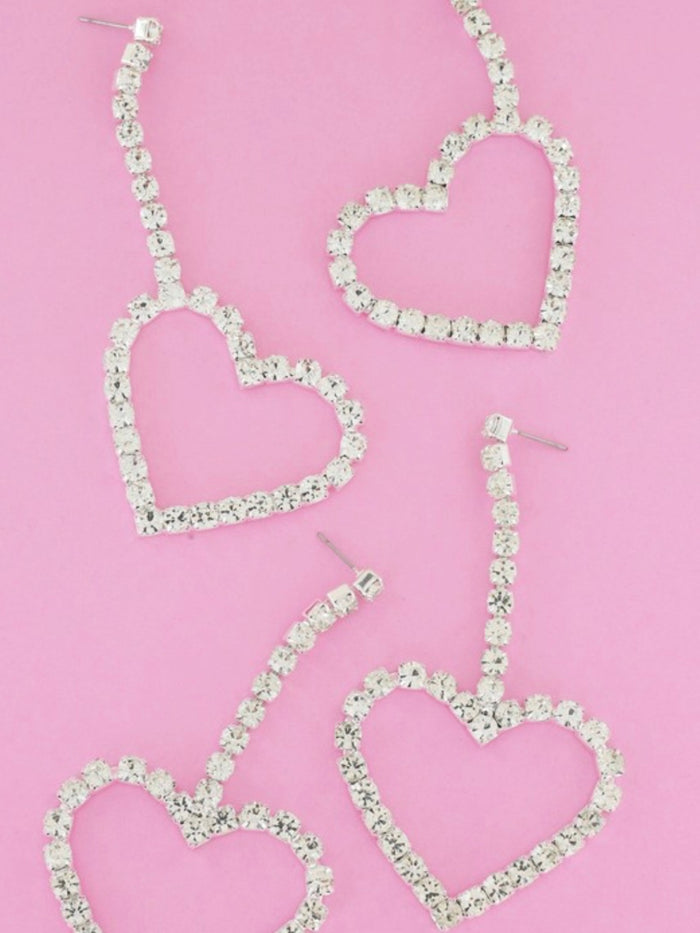 Long Open Heart Rhinestone Earrings