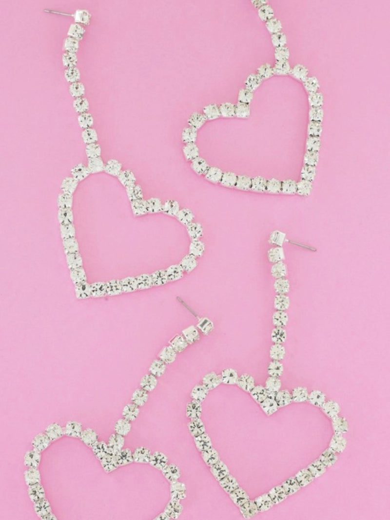 Long Open Heart Rhinestone Earrings