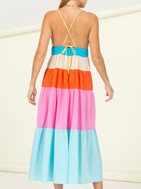 Color Block V Neck Maxi Dress
