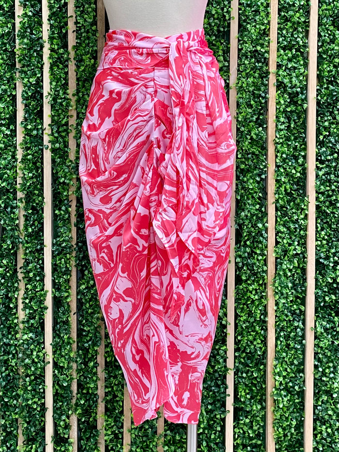 Pink Marble Ruched Midi Skirt