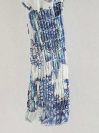Blue Floral Print Wind Cross Top