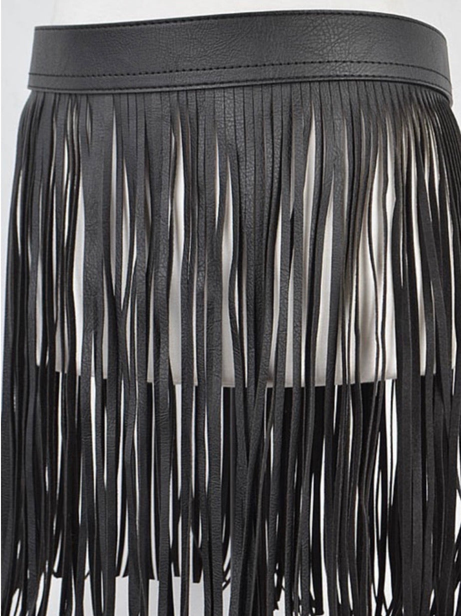 Black Leatherette Fringe Belt