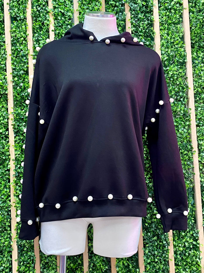 Delicate Pearl Studded Hoodie Seeater