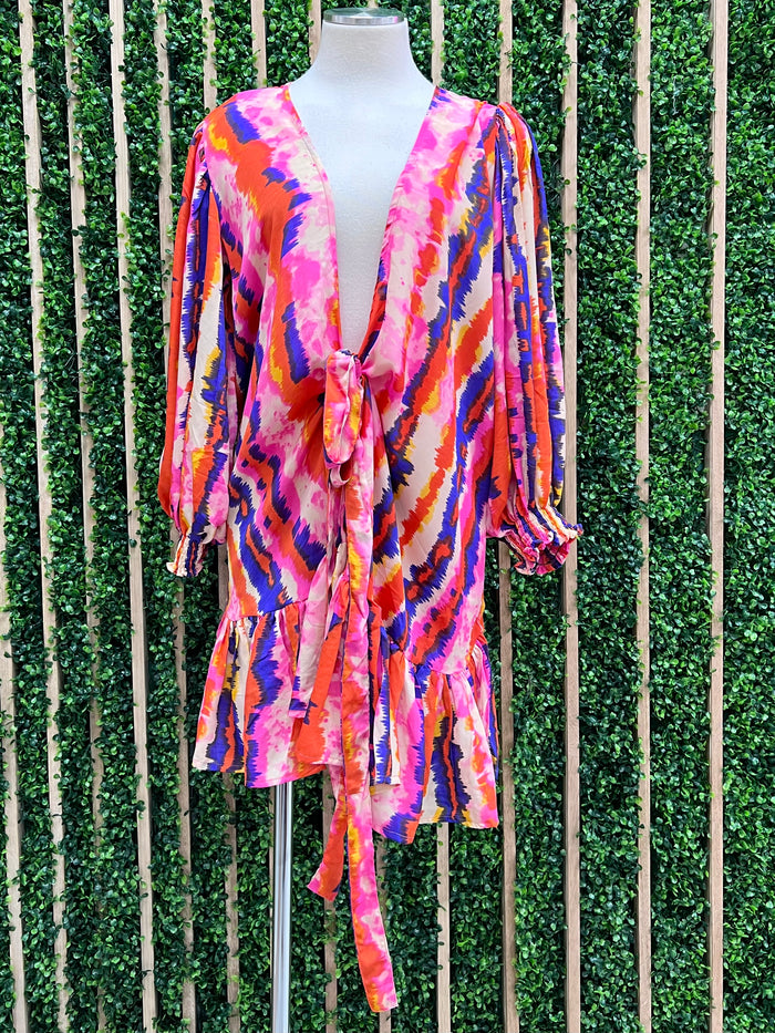 Bright Watercolor Wrap Dress