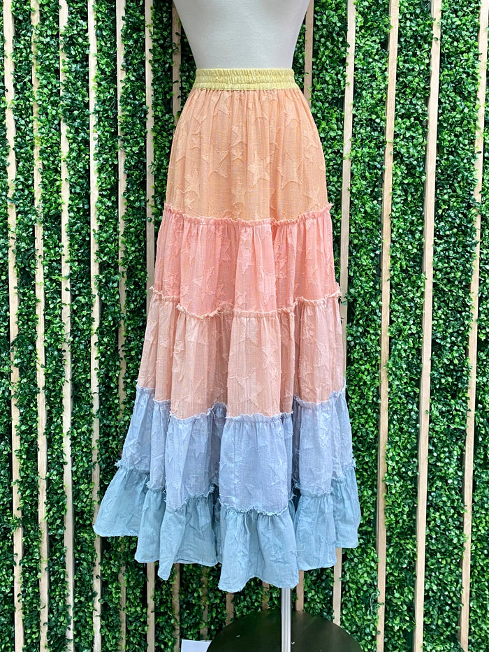 Chromatic Star Embossed Maxi Skirt