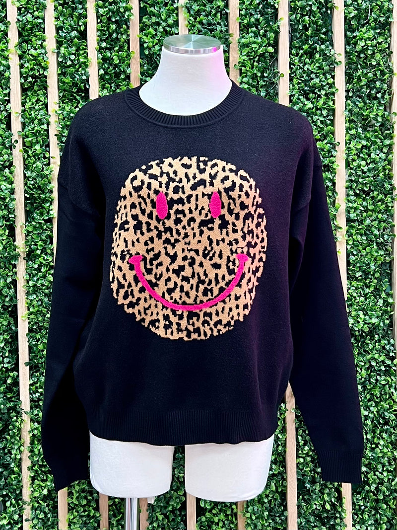 LEopard Happy Face Sweater