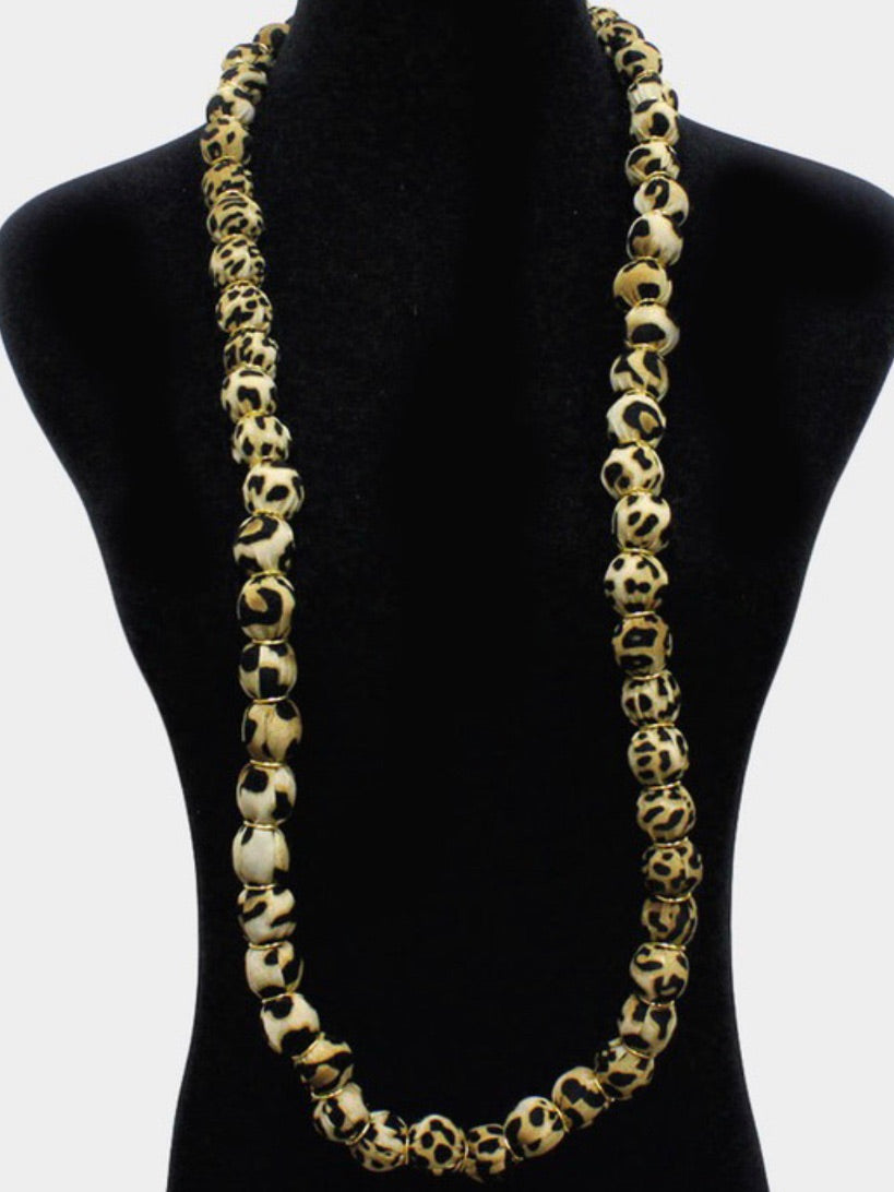 Fabric Animal Print Beads Necklace