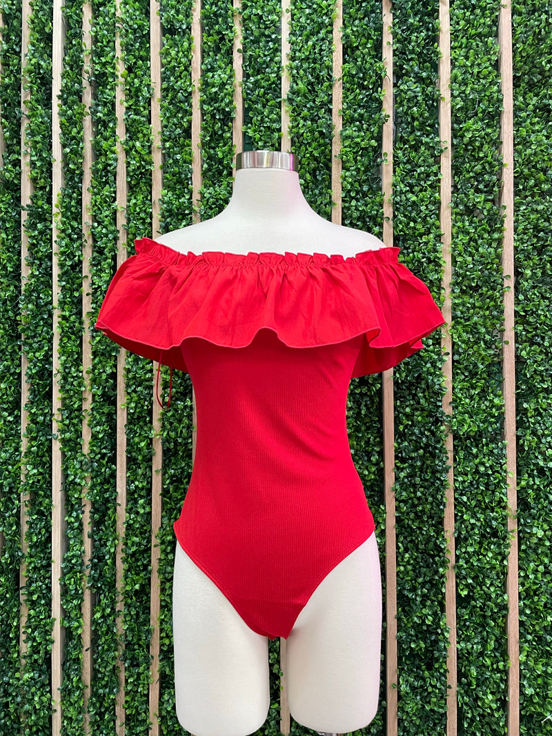 Red Off Shoulder Bodysuit