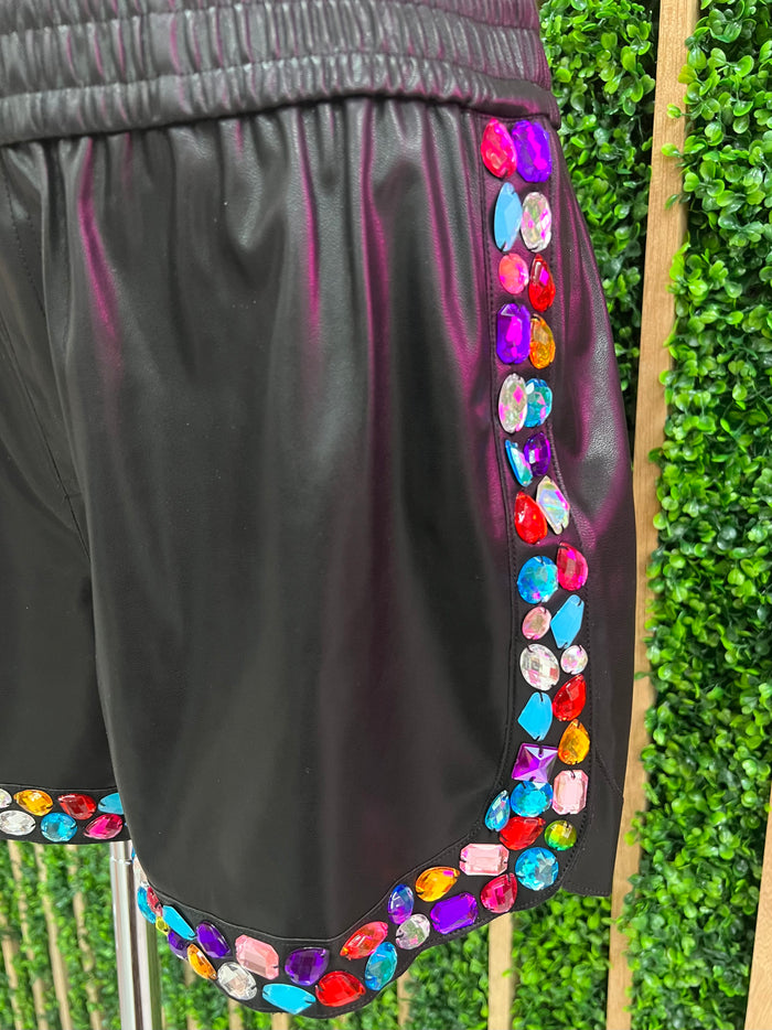 Stone Trim Pleather Shorts