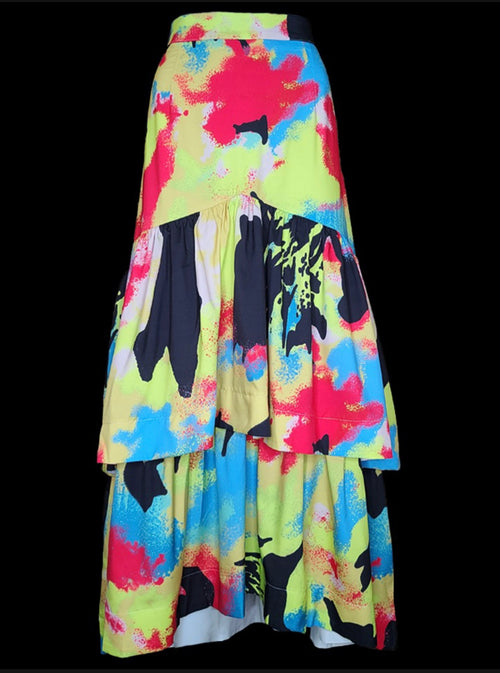 Multicolor Ruffled Maxi Skirt