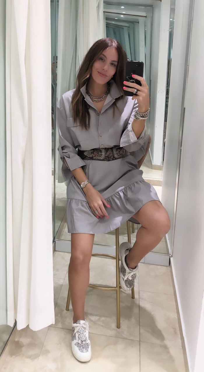 Grey Tiered Blouse Dress