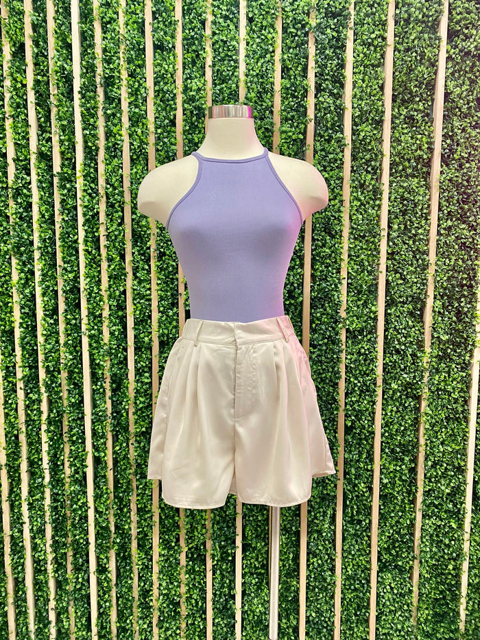 Satin High Waist Pleated Shorts