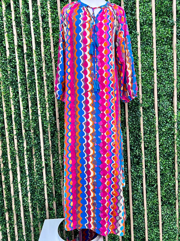 Pink Blue Swirl Maxi Dress