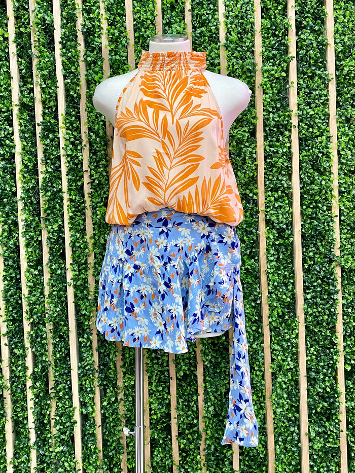 Blue Floral Wrap Skirt