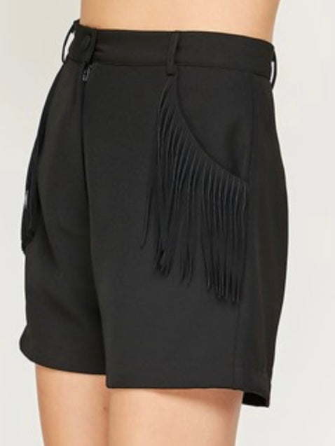 Black Fringe Detail Shorts