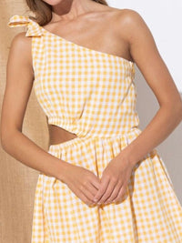 Yellow Plaid Cutout One Shoulder Midi Dress