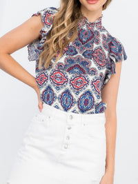 Navy Red Flutter Sleeve Top