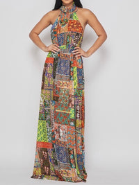 Patchwork Halter Maxi Dress