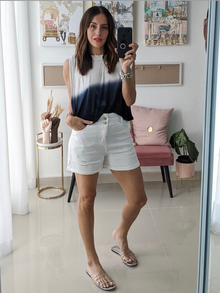 White Denim High Waist Short