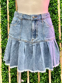 Light Denim Pleated Short Skirt