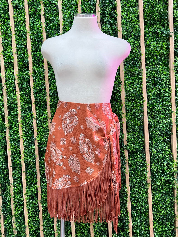 Sienna Floral Fringe Trim Wrap Skirt