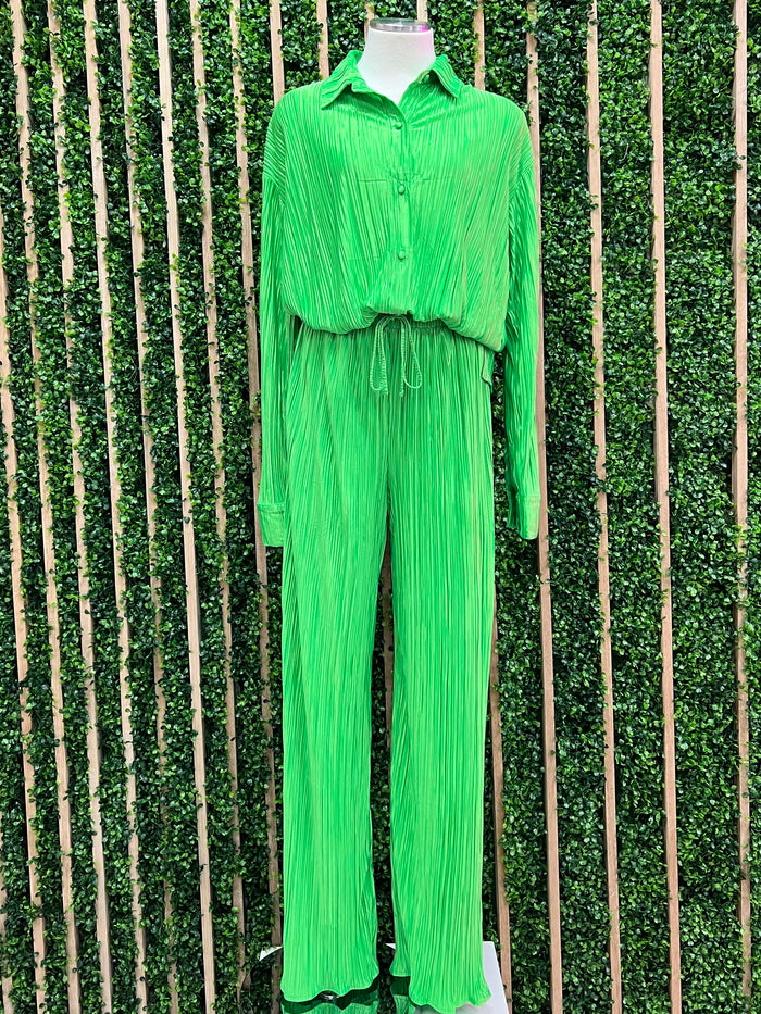 Green Pleated Long Pant Set