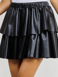 Pleather Ruffled Short Skirt