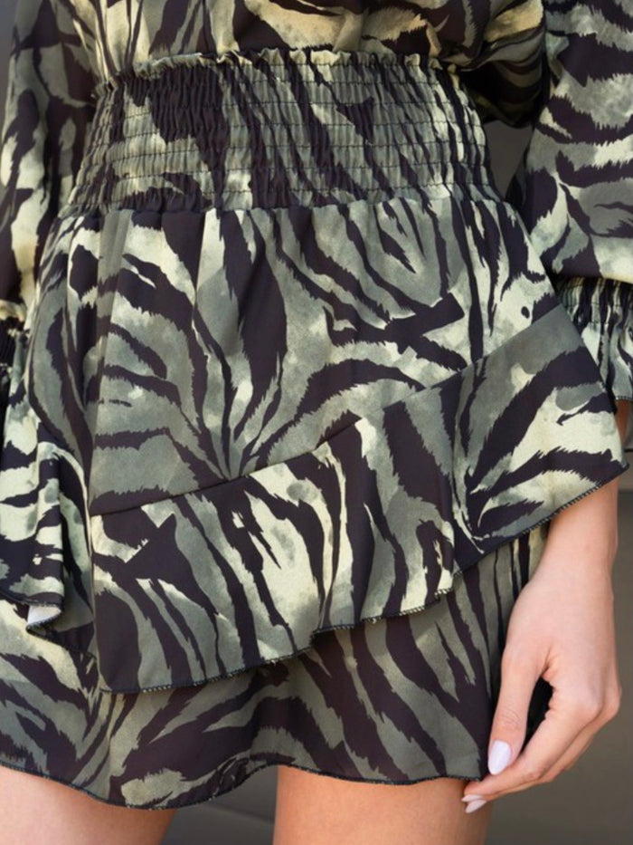 Tiger Print Ruffle Mini Skirt