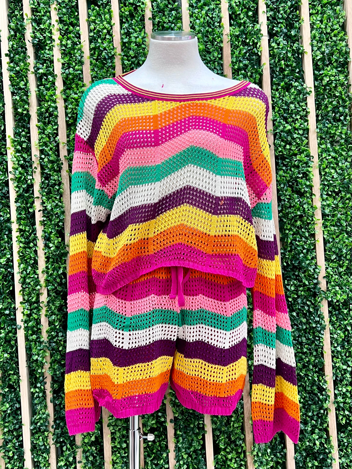 Delicate Bright Striped Crochet Short
