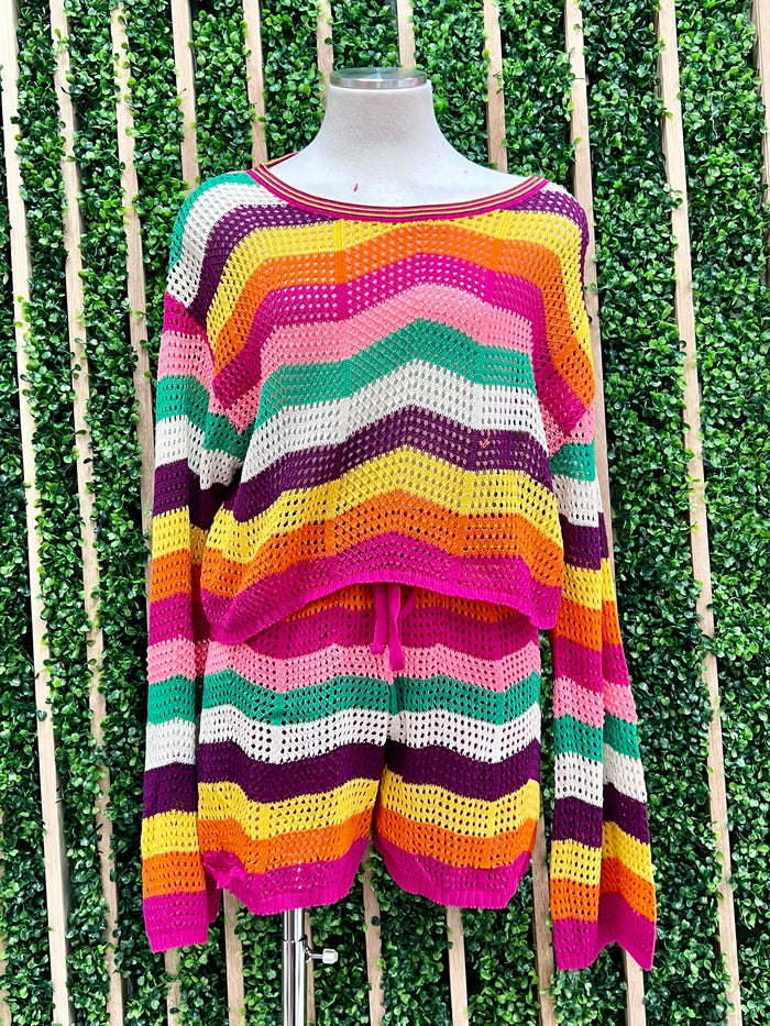 Delicate Bright Striped Crochet Short