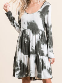 Tie Dye Tiered Long Sleeve Short Dress