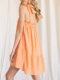 Tangerine Dots Shoulder Tie Short Dress