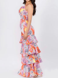 Orange Pink Tiered Dress