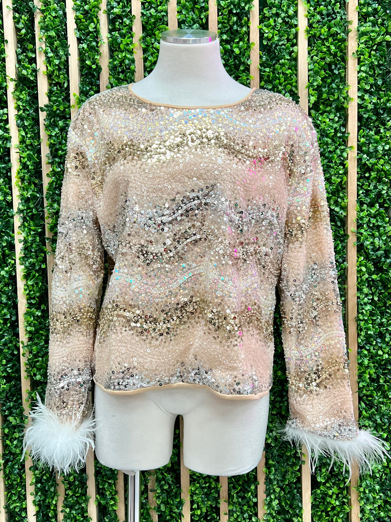 Ivory Chevron Sequin Blouse lo