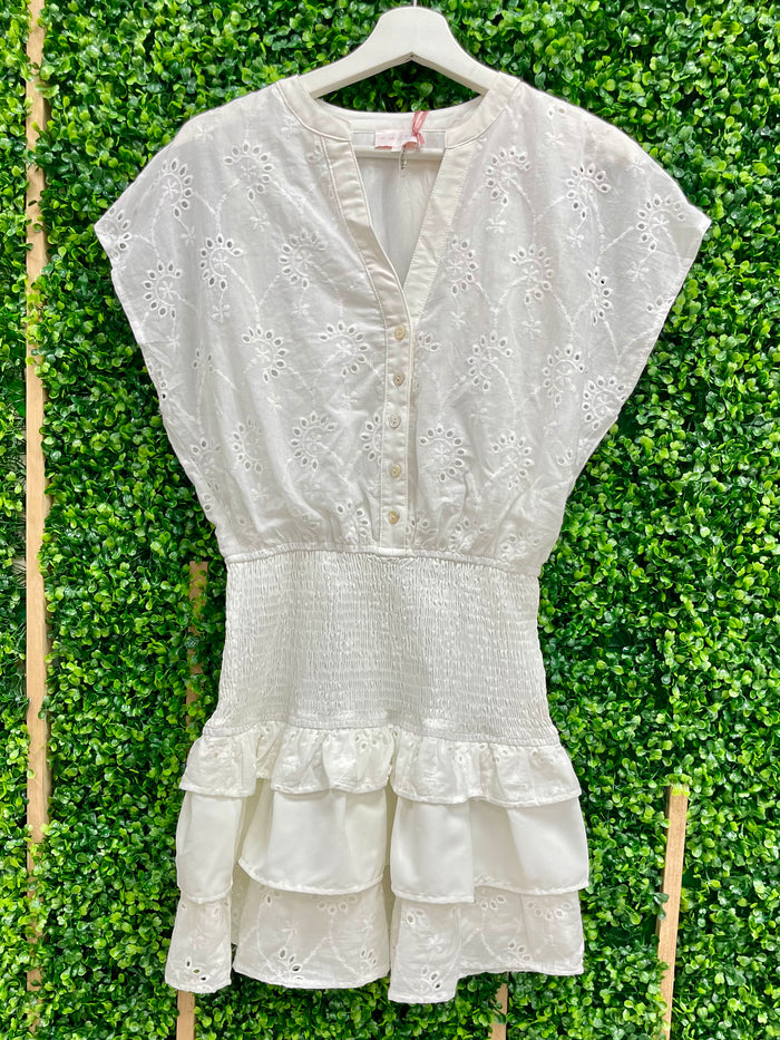 White Eyelet Layered Short Dress