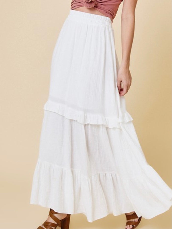 White Gauze Tiered Maxi Skirt
