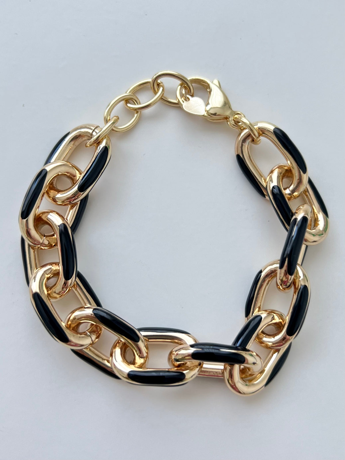 Gold Black Enamel Paperclip Bracelet