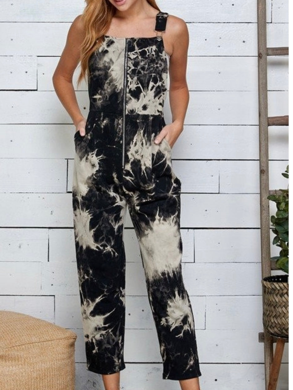 Black Contrast Tie Dye Overall