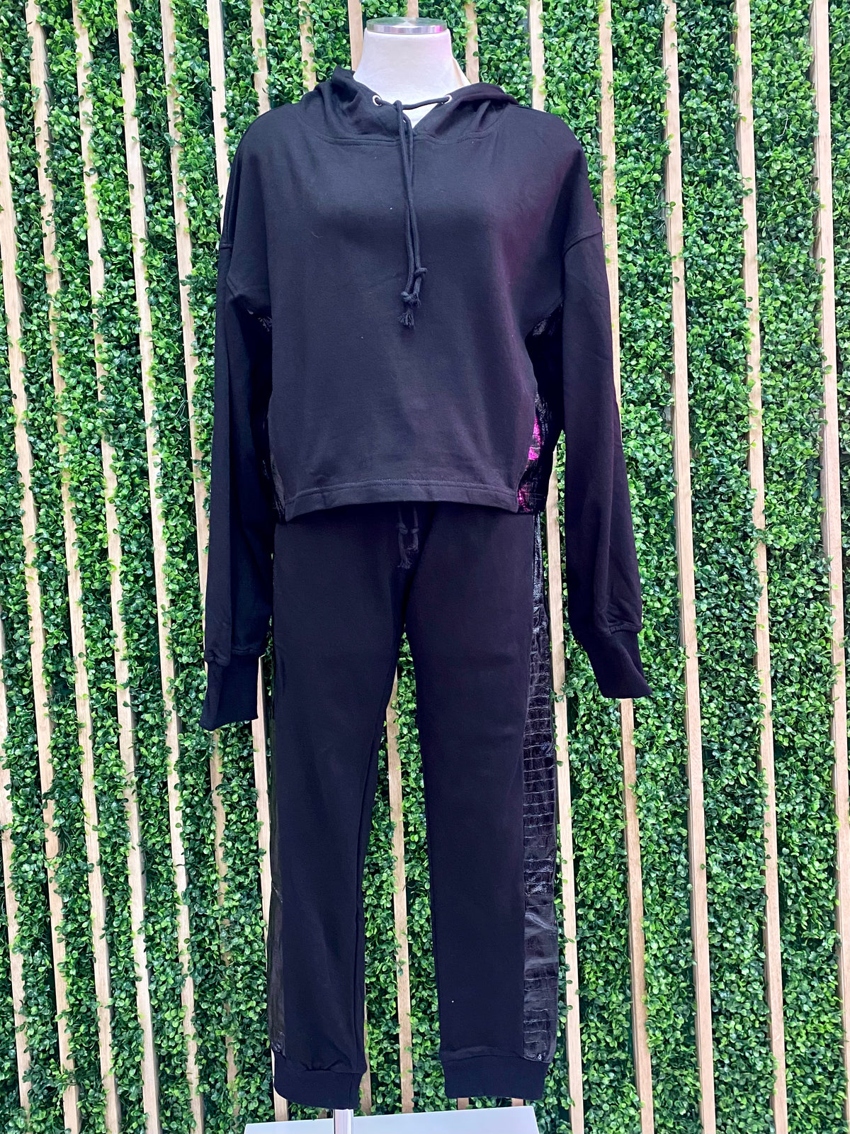 Faux Leather Side Panel Jogger Set