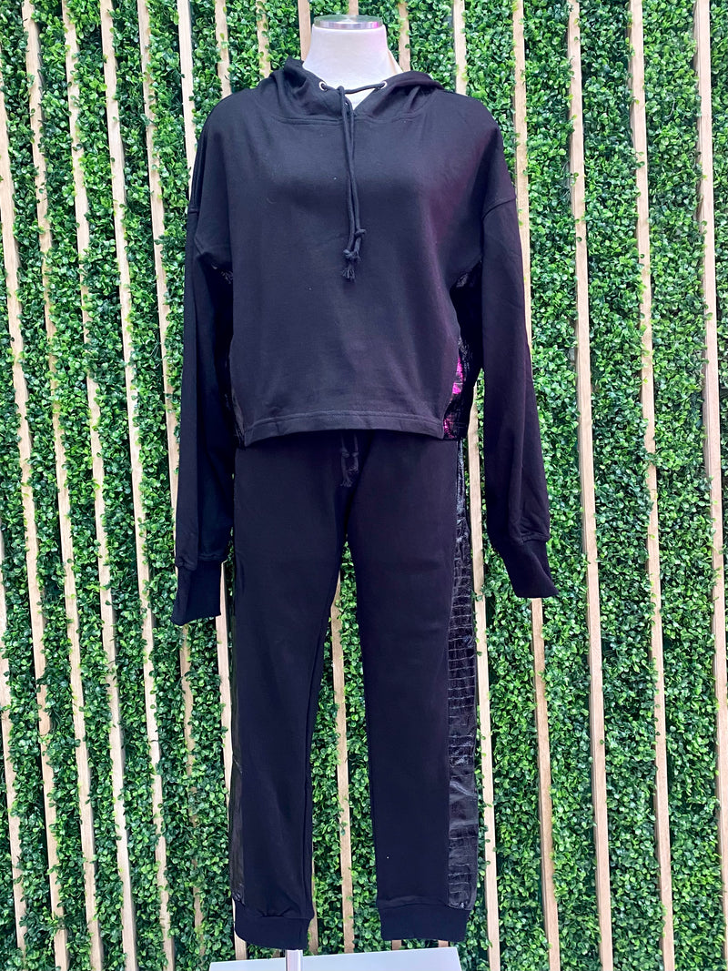 Faux Leather Side Panel Jogger Set