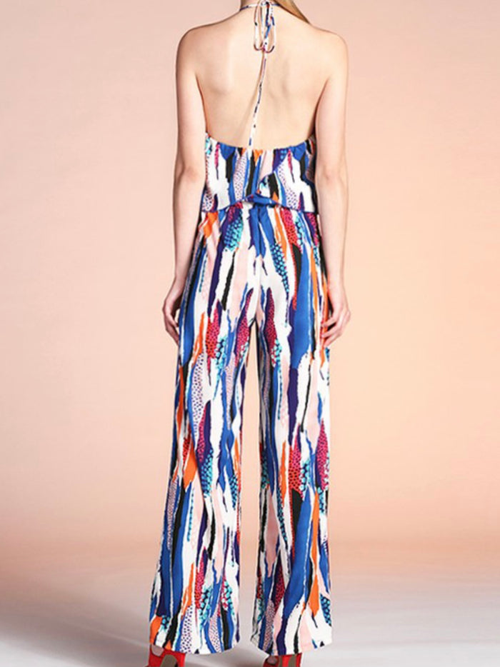 Blue Multicolor Halter Jumpsuit