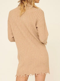 Ribbed Knit Distressed Sweater Dress