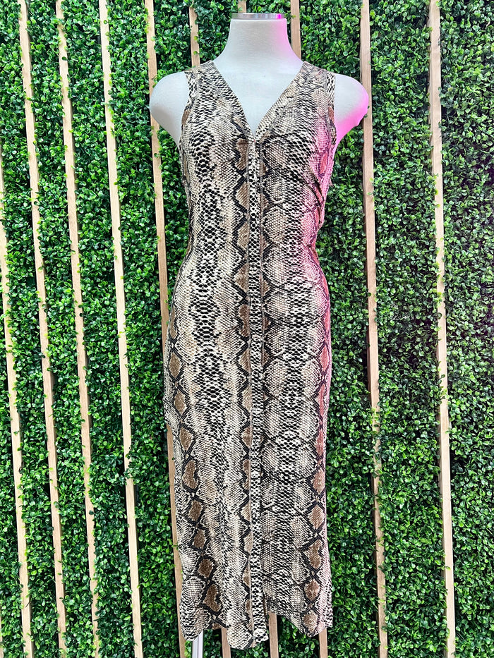 Taupe Snake Bodycon Midi Dress