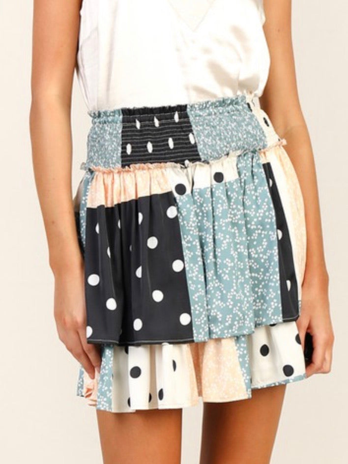 Patch Print Smocking Skirt