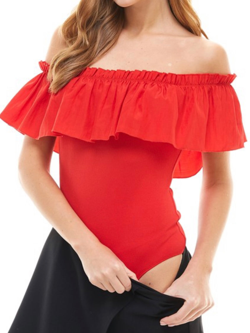 Red Off Shoulder Bodysuit