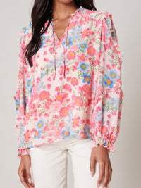 Pink Floral Long Sleeve Blouse